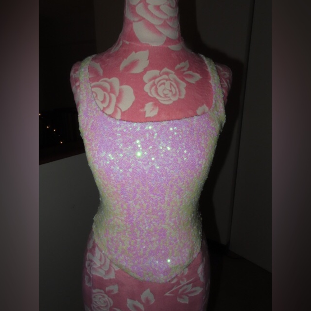 Free People Iridescent Sequin Tank Top in Pink and Pale Yellow